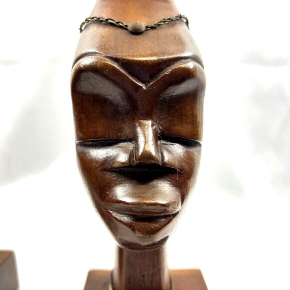 set African Vintage Statues Art Collectible couple with jewelry hand carved Bust - Picture 6 of 7